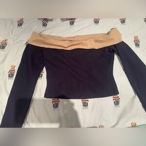 Tiger Mist Navy and Tan Long Sleeve Top